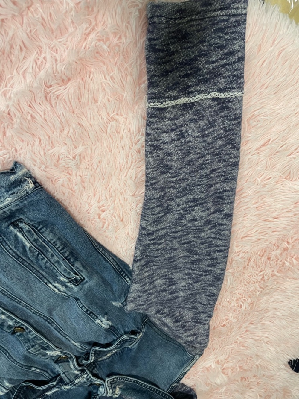 Free People Blue Denim Jacket with Heathered Gray Knit Sleeves - Picture 9 of 12
